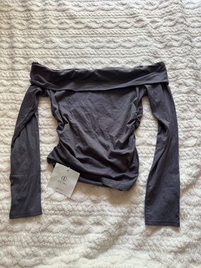 Off-Shoulder Long Sleeve Top in Charcoal